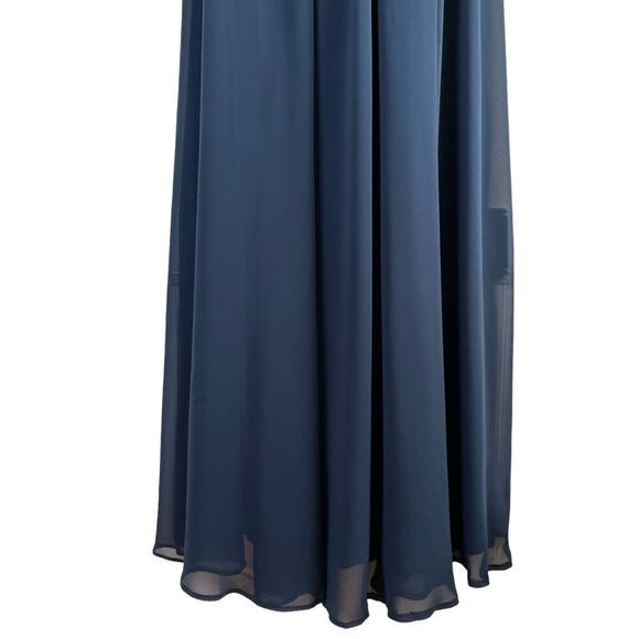 Azazie A-Line Pleated Chiffon Bridesmaid Dress Lace V Back in Navy Blue, Size A8 - Picture 8 of 13